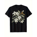 item picture mens retro floral t shirt black featuring white golden botanical design sturdy 180gsm tee with short sleeves and round neck long lasting suitable for casual and formal attire in sizes s xxxl