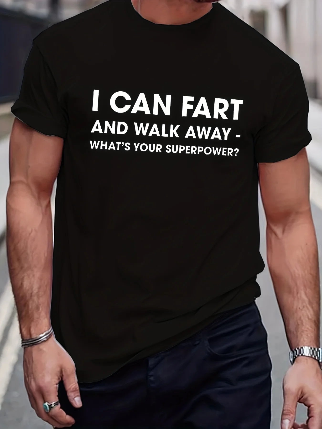 Funny Men's Black Graphic T-Shirt Bold Superpower Slogan Typography Humor Quote Print 100% Cotton Heavyweight Short Sleeve Casual Streetwear Tee