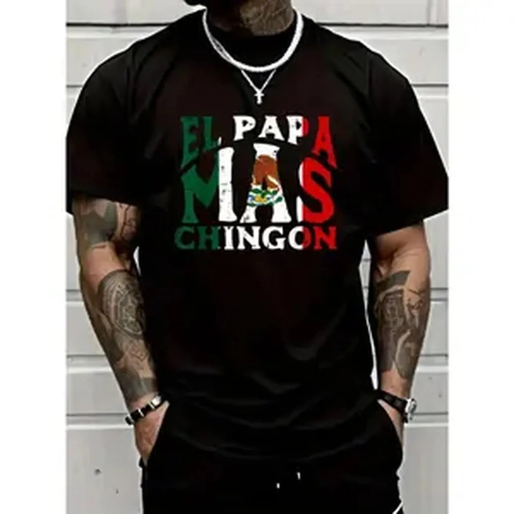 Men's 'El Papa Mas Chingon' Graphic T-Shirt, Casual Crew Neck Top in Smooth 100% Cotton Fabric, Seamless Mexican Pride Father's Day Gift