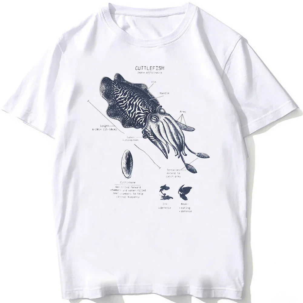 HOT SALE Casual Tee Beach Dive White Tee Vintage Tee Whale Shark Dissection Tee Female Hip Hop Aesthetic Comfortable Clothing