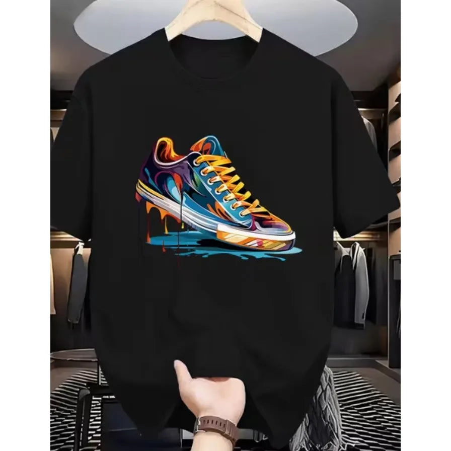 Instantly Captivated! Sneakers Printed White T Shirt Regular Fit Summer Short Sleeve Top Men's Fashionable Daily WeaT Shirt Fo