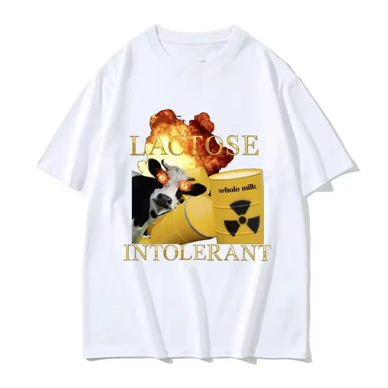 Lactose Intolerance Funny Emoji Picture T-shirt Men Women Harajuku Retro Humor T-shirt Women Casual T-shirt Street Wear Y2k Top