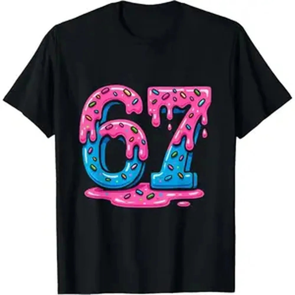 Men's 100% Cotton Crew Neck Digital Print Ice Cream Drip Short-Sleeve T-Shirt - Loose Fit, Foldable, Smooth Seamless Soft Fabric, All Seasons Casual Streetwear Sports Top