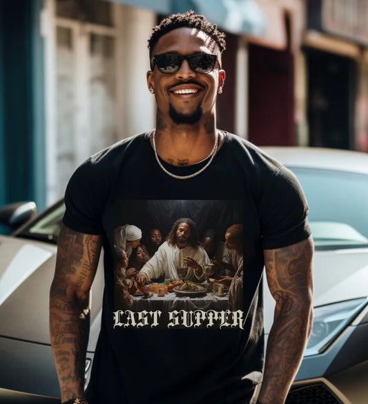 Black Jesus T-Shirt Last Supper Tee Unisex Christian Graphic T-Shirt