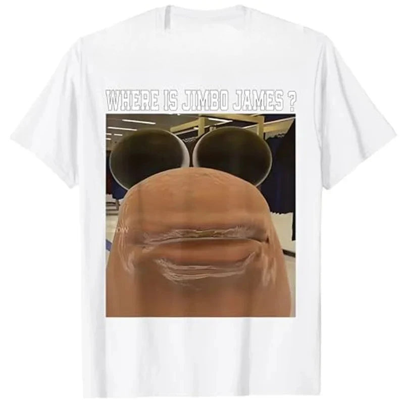 Where Is The Worm Marcus Jimbo James Meme T-shirt Humor Y2K Graphic Short-sleeved Round-neck T-shirt Top Textual Description