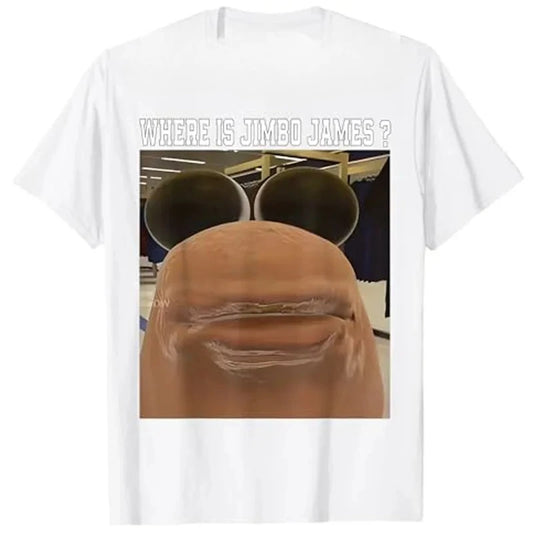 Where Is The Worm Marcus Jimbo James Meme T-shirt Humor Y2K Graphic Short-sleeved Round-neck T-shirt Top Textual Description