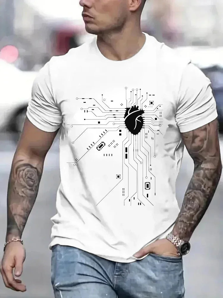 CPU Processor Circuit Diagram T-shirt Men's Summer T-shirt Circuit Board Funny Men's Top Fashion T-shirt Homme Brand Neutral