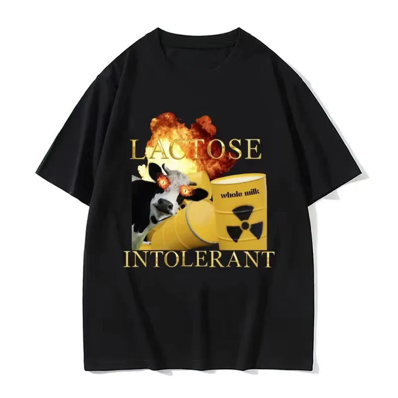 Lactose Intolerance Funny Emoji Picture T-shirt Men Women Harajuku Retro Humor T-shirt Women Casual T-shirt Street Wear Y2k Top