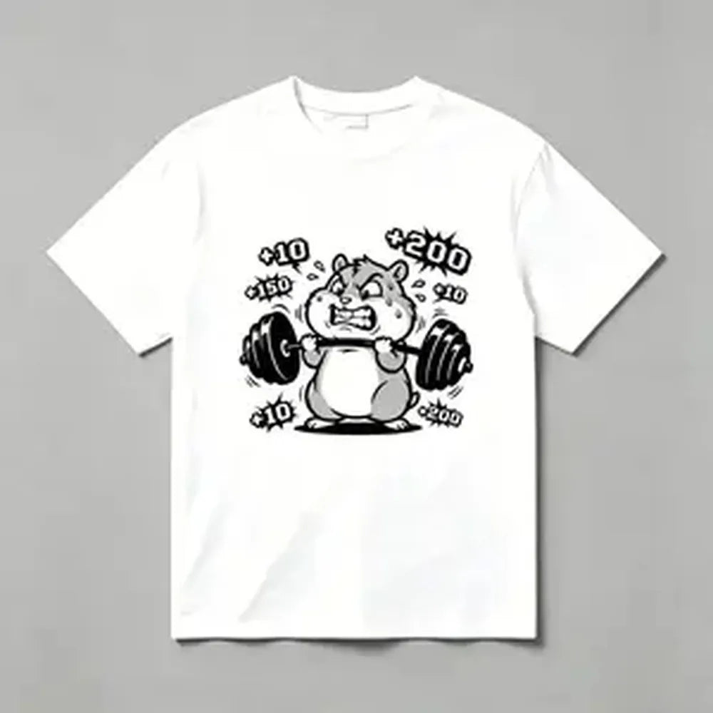 Men's casual graphic T-shirt, eye-catching hamster print with number decorations. Breathable crew neck, fashionable summer street style, machine washable Comfortable and versatile daily fashion T-shirt. Bold print design, regular fit, pure cotton material