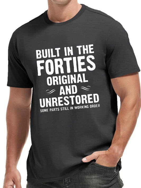 Vintage Men's Black Graphic T-Shirt Forties Original and Unrestored Funny Slogan Bold Letter Print Working Order Statement Design 100% Cotton Heavyweight Short Sleeve Casual Streetwear Tee