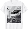 HOT SALE Funny Cat Selfie with Alien UFO Unisex T-Shirt in Forest T-Shirt Tee Soft  Round-neck Tee Streetwear Style Clothings