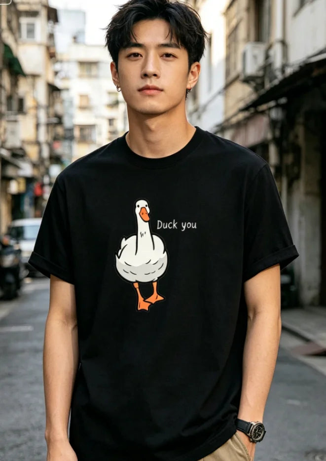 Men's T-Shirt - Casual Crew Neck Short Sleeve Fun Cartoon Duck Print, Perfect Spring Summer Fall Everyday T-Shirt Tee T-Shirt