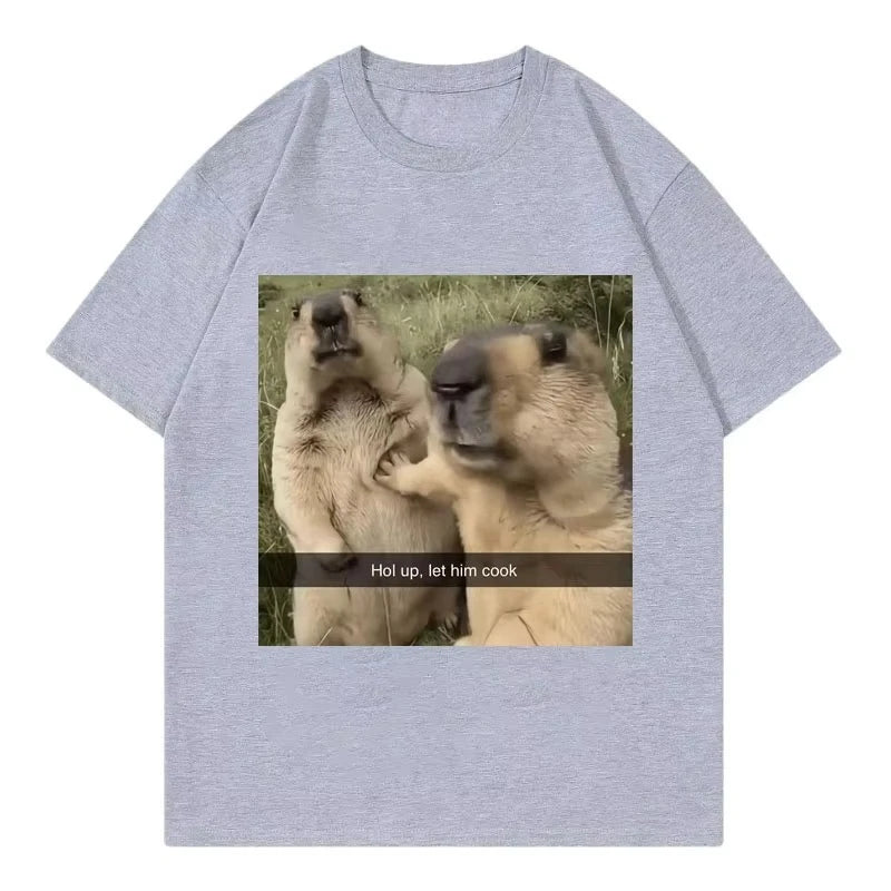 HOT SALE Hold Up Let Him Cook Funny Hamster Meme Graphic T Shirts High Street Fashion Trend Unisex Casual Short Sleeve T-shirt