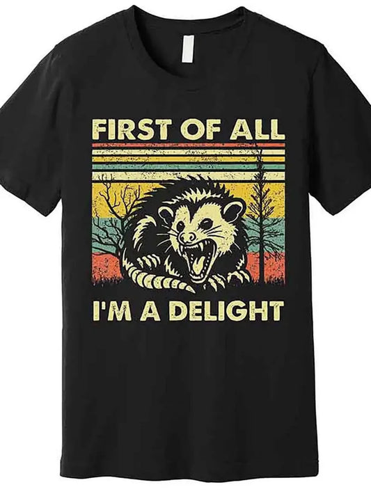 1 piece 100 cotton satirical angry possum lovers print T-shirt seasonal casual trend men's T-shirt round neck street cotton short-sleeved T-shirt fashionable boutique T-shirt Christmas gift