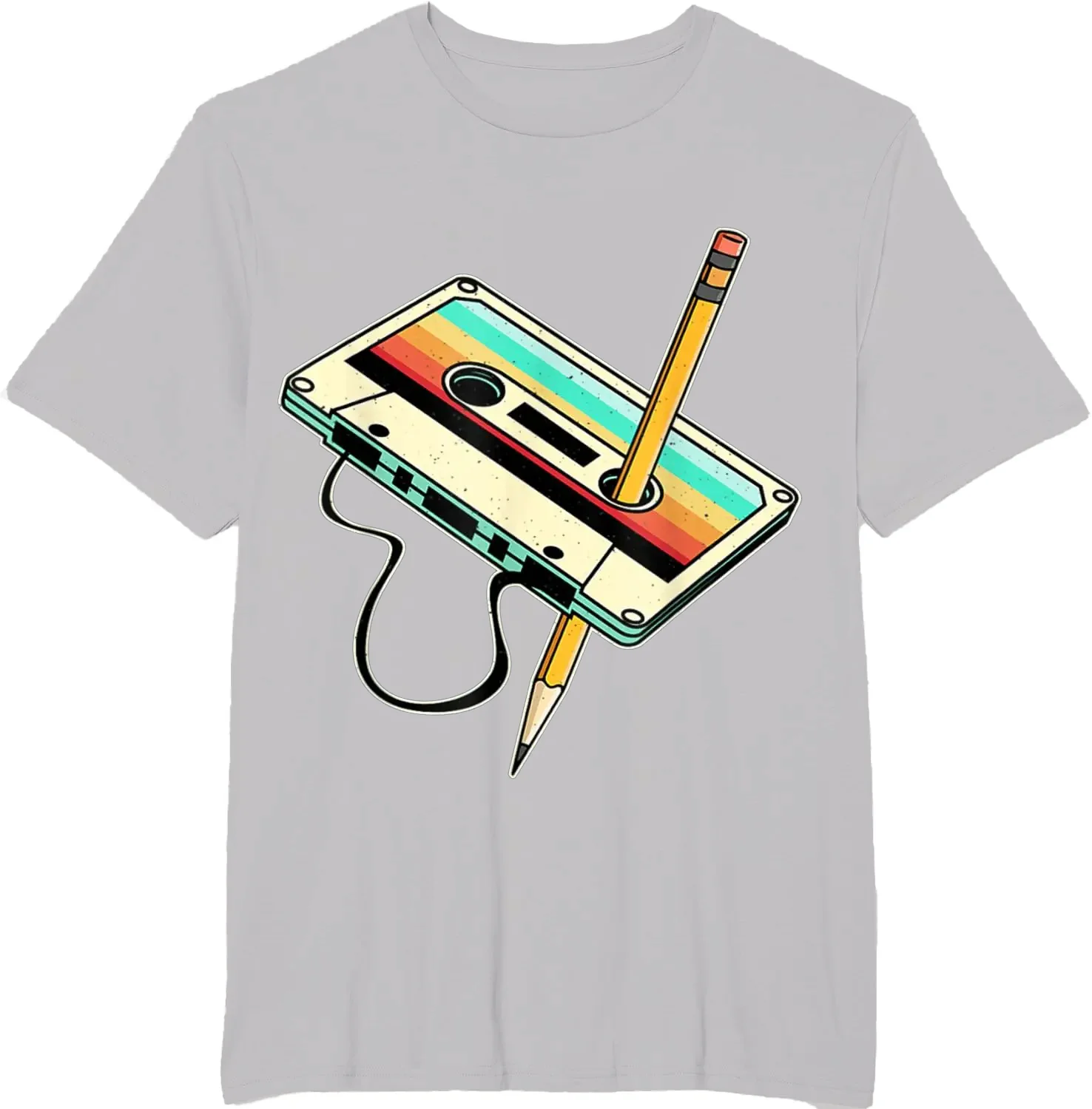 Retro-style 80s Cassette Tape Pencil 1980s Retro Vintage Throwback Music T-Shirt Men Clothing Vintage T Shirt Camisetas C