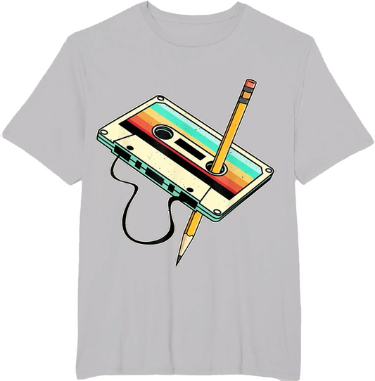 Retro-style 80s Cassette Tape Pencil 1980s Retro Vintage Throwback Music T-Shirt Men Clothing Vintage T Shirt Camisetas C