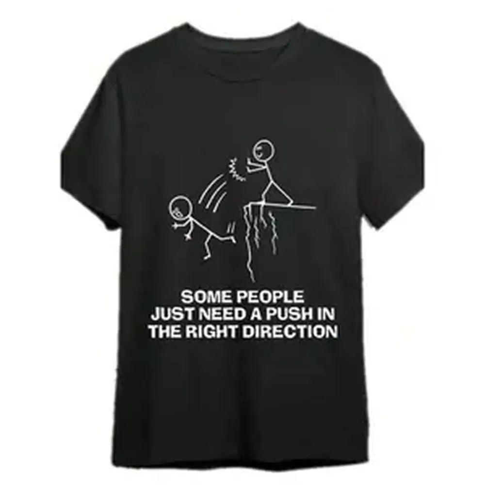 Some People Just Need A Push Funny Sarcastic Quotes Gift T-Shirts Funny Men's T-Shirts, Halloween, Thanksgiving, Christmas Gift, Suitable For Men, Women, Family And Friends, Black Casual Short-Sleeved Crew Neck T-Shirt,Men's Solid Color Crewneck Tee for G