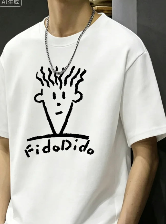 Men'S Casual and Versatile Heavy T-Shirt with Cartoon Character Prints Casual Short-Sleeve Round-Neck T-Shirts for Men InSummer
