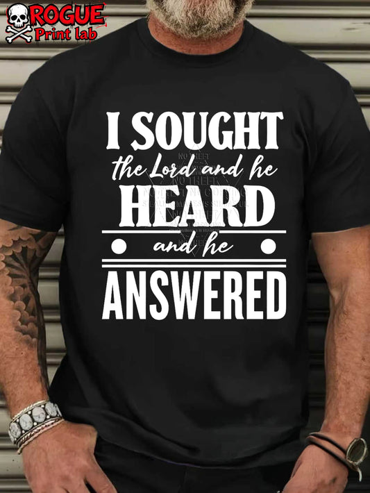 Seeking the Heart of the Lord, the Lord Will Answer Men's Short Sleeve T-Shirt Printed T-Shirt Text Printed Round Neck Shirt Fun Printed High-Quality T-Shirt Plus Size Top Casual Streetwear Church Clothing Fitness Wear Daily Wear, PLUS SIZE