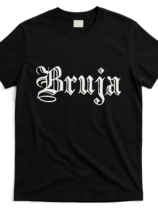 Bruja Gothic Script T-Shirt - Mexican Day of The Dead Tee - Soft Quick-Dry Shirt - Black with White Lettering - Unisex Crew Neck Top for Halloween, Dia De Los Muertos - Everyday & Festival, Casual Short Sleeve Tee Soft