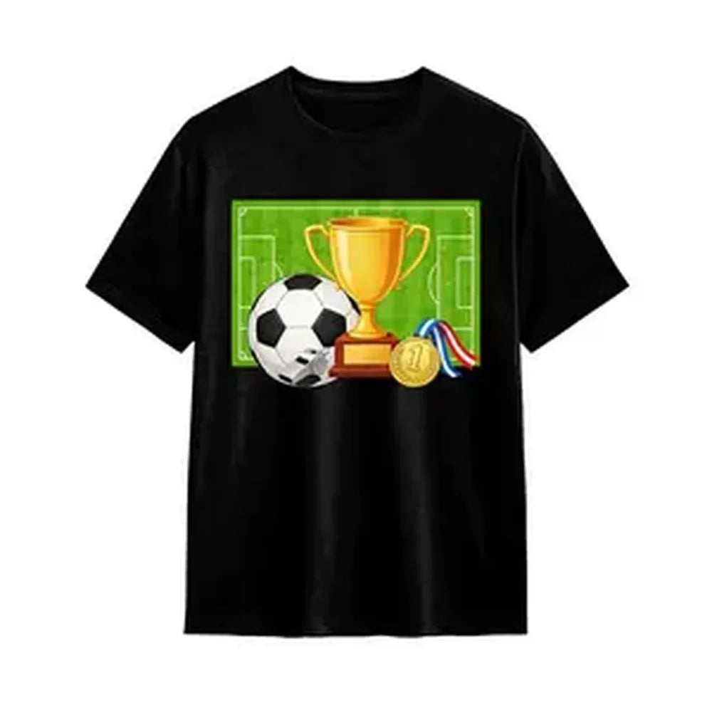 100% Cotton Geometric Soccer Player Kick Design，Unisex Oversized Crew Neck Soccer Graphic Tee，Colorful Streetwear Print，Heavyweight Breathable Soft Touch Casual Style