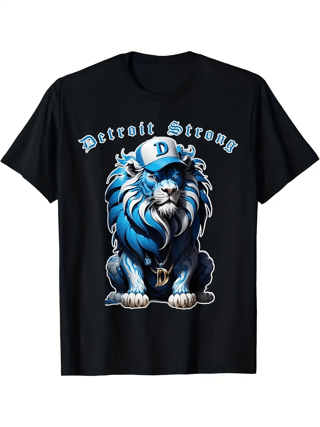 Men's Heavy TShirt Crew Neck Short Sleeve Shirt Detroit Strong Pattern Sports Style Casual Daily and Sports Ideal Gift for Christmas and Thanksgiving (Black) Breathable FabricRetro Casual Short-sleeved T-shirt with a Round Neck and Printed Pattern