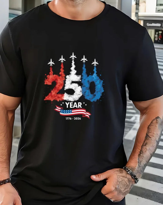 250th Year Edition 180g Ultra-Soft T-Shirt American Flag Colors 1776-2026 Perfect Gift Family Ideal for July Independence Day