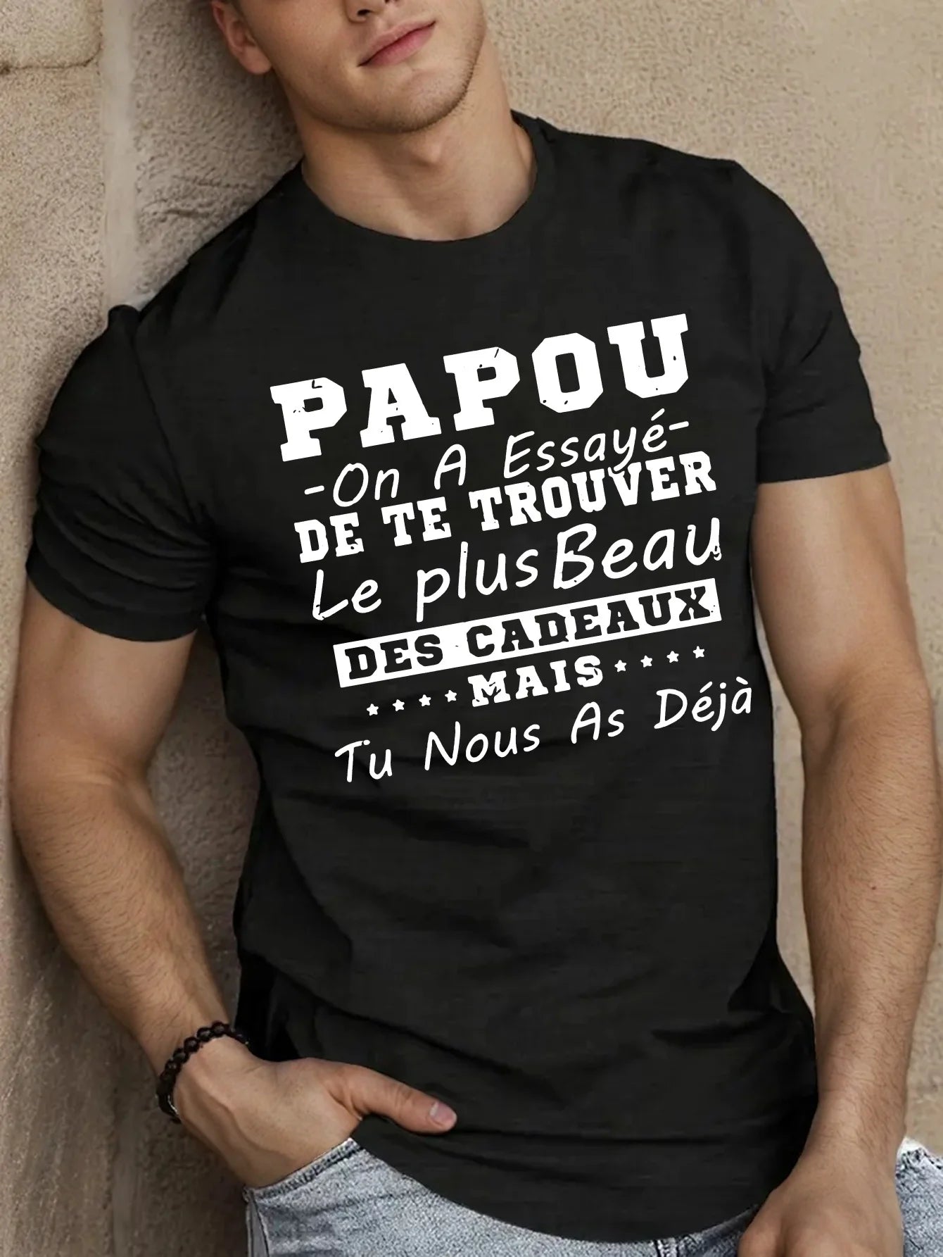Funny Men's Black Graphic T-Shirt Bold French Papa Quote Typography Statement Print 100% Cotton Heavyweight Short Sleeve Casual Streetwear Tee