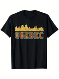 Vintage Men's Black Graphic T-Shirt Quebec Skyline City Silhouette Retro Bold Letter Print Travel Graphic 100% Cotton Heavyweight Short Sleeve Casual Streetwear Tee