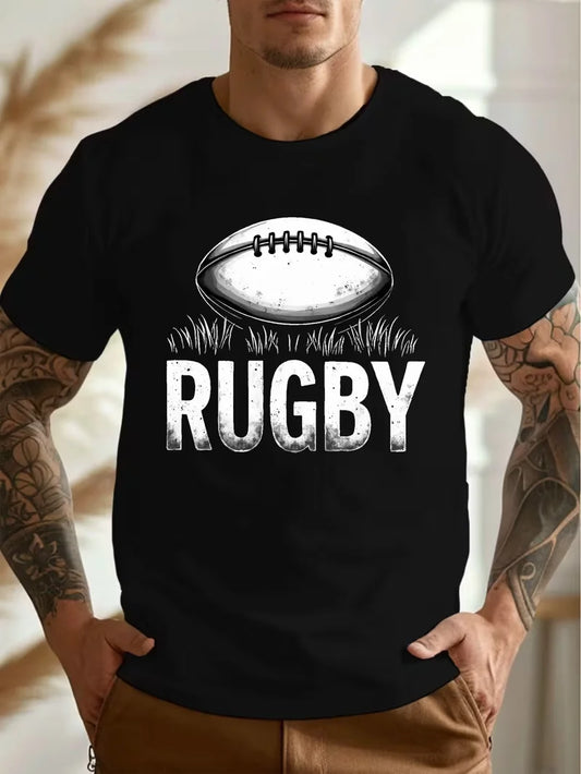 Rugby Ball T-Shirt Design Men'S Casual Grew Neck Short Sleeve T-Shirt for Summer, Plus Size