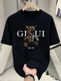 American Streetwear Brand's Heavyweight Pure Cotton Short-sleeved T-shirt Men Loose Plus-size Summer Retro Bear Versatile Top