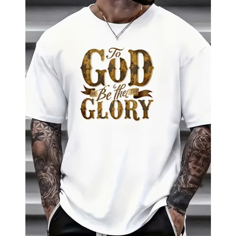 Men' God Be The Glory T-Shirt Religious Gift Suitable Him Short Sleeve Crewneck Tee Apparel for Team Meetings Holiday Presents