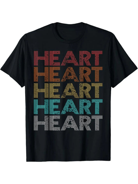 Retro Men's Black Graphic T-Shirt Repeated Heart Slogan Rainbow Stripe Typography Vintage Letter Print 100% Cotton Heavyweight Short Sleeve Casual Streetwear Tee