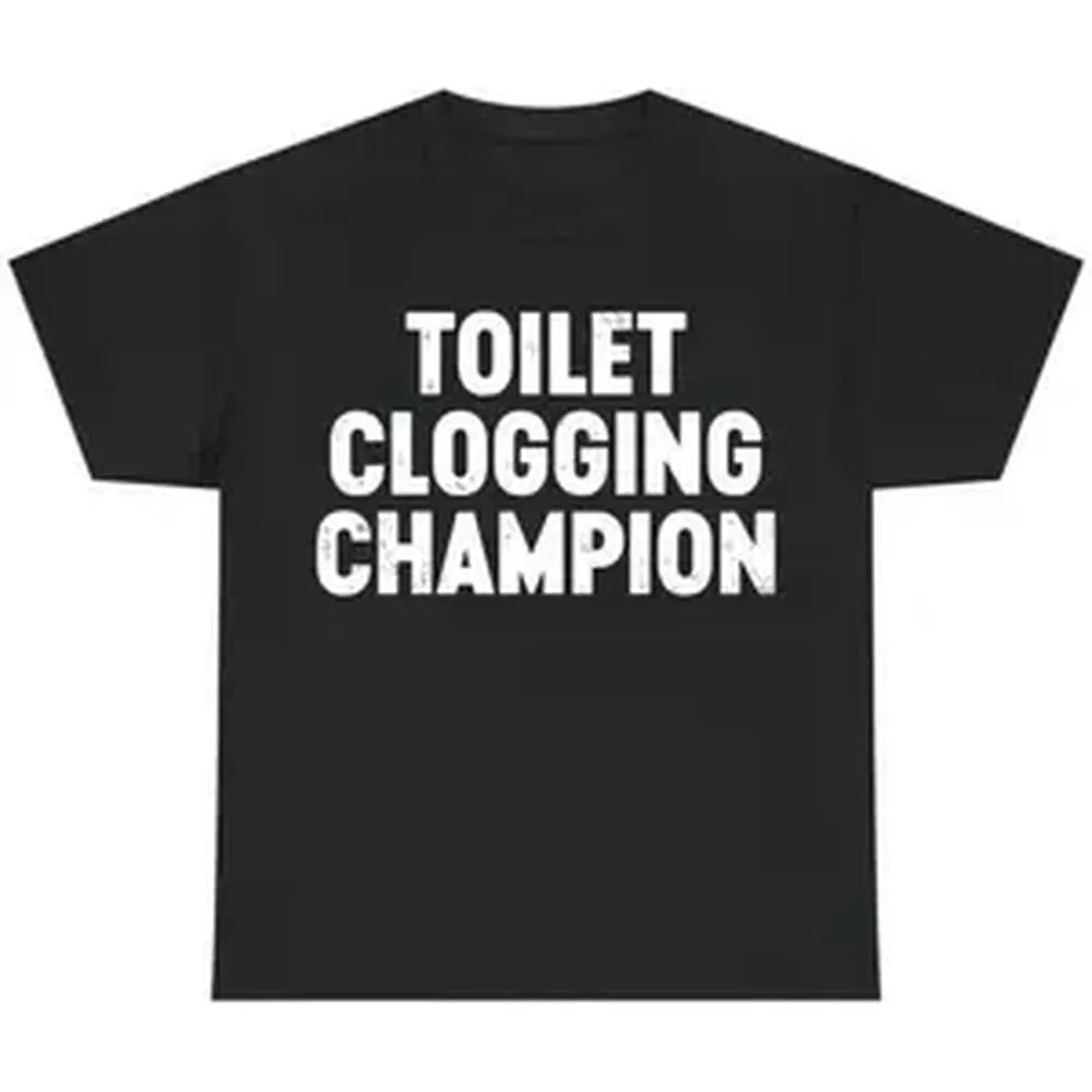 Funny Graphic T-Shirt for Men, Toilet Champion Gag Gift, Casual Streetwear Short Sleeve Top in Soft, Smooth 100% Cotton