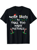 Funny Men's Black Graphic T-Shirt Camera Humor Slogan Santa Hat Holiday Lights Candy Cane Holly Festive Typography 100% Cotton Heavyweight Short Sleeve Casual Streetwear Tee