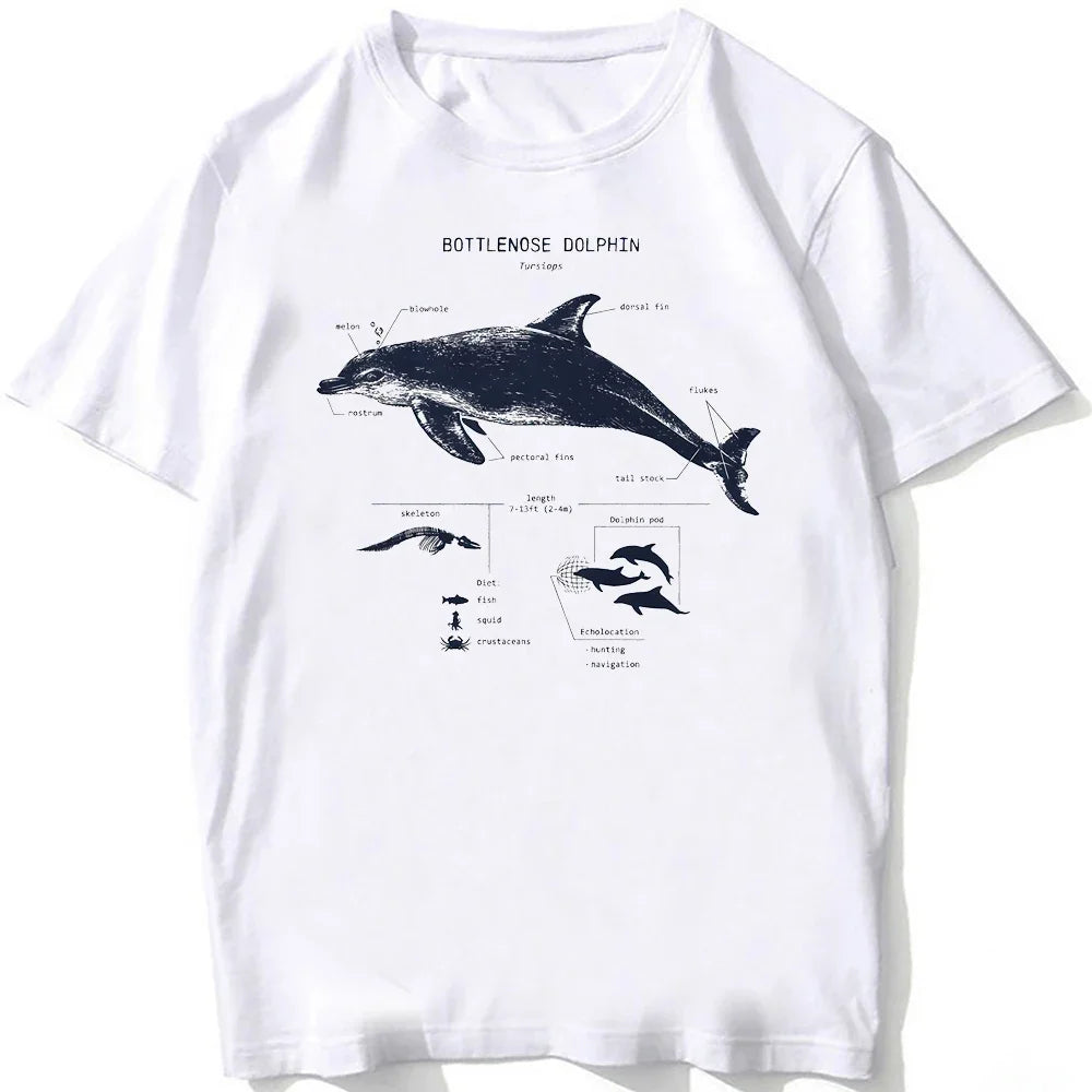 HOT SALE Casual Tee Beach Dive White Tee Vintage Tee Whale Shark Dissection Tee Female Hip Hop Aesthetic Comfortable Clothing