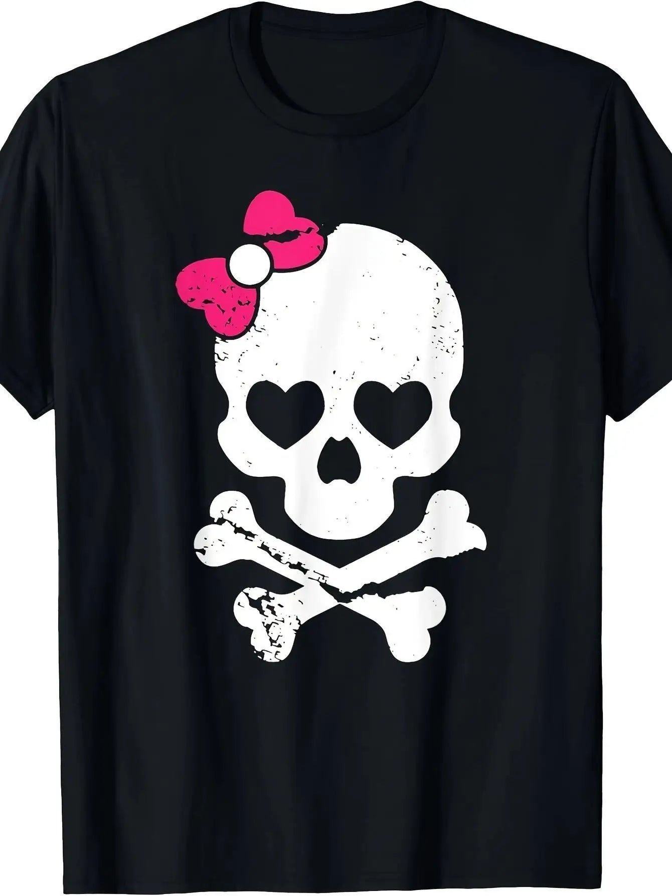 Cute Skull & Crossbones with  Bow Tie Graphic T-Shirt - 100% Cotton 180gsm, Machine Washable Unisex Tee for Men & Women, Black - Edgy Casual Wear & Unique Gift for Dad Mom Friends, Unisex Clothing Edgy Fashion Tee Comfortable Fit, PLUS SIZE