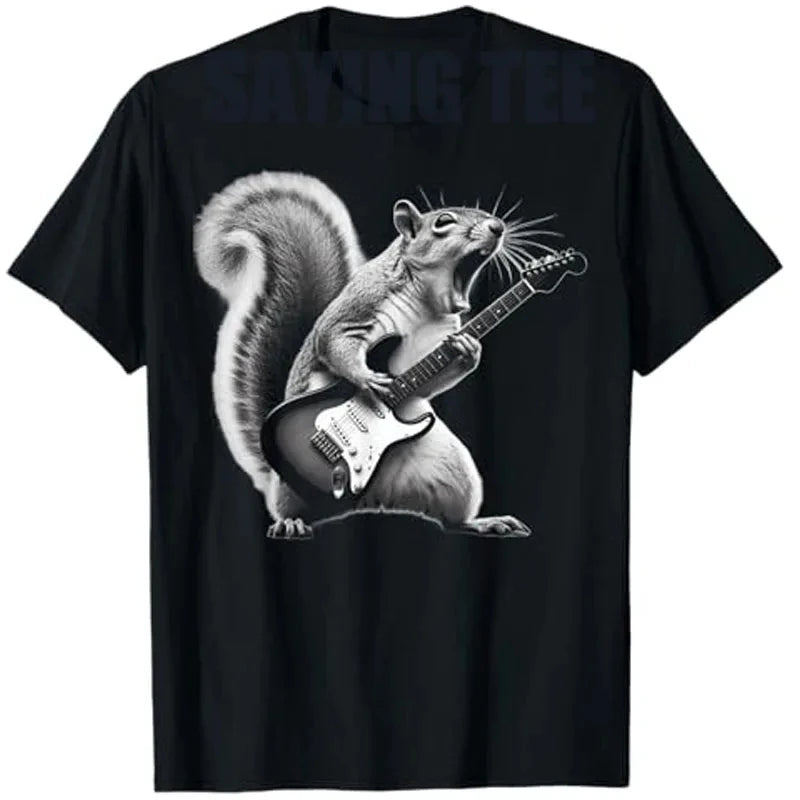 HOT SALE Rock Otter Plays Guitar T-shirt Squirrel Plays Guitar Street Wear Rock Cat Music Graphics Say Tee Novelty Soft T-shirt