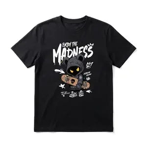 Skateboard Bear Men's Graphic TShirt, 100% Cotton Short Sleeve Soft Top, Urban Streetwear Graphic Print Design, for Daily Wear, Outdoor, Birthday Gift, Gift for Men, Women and Friends