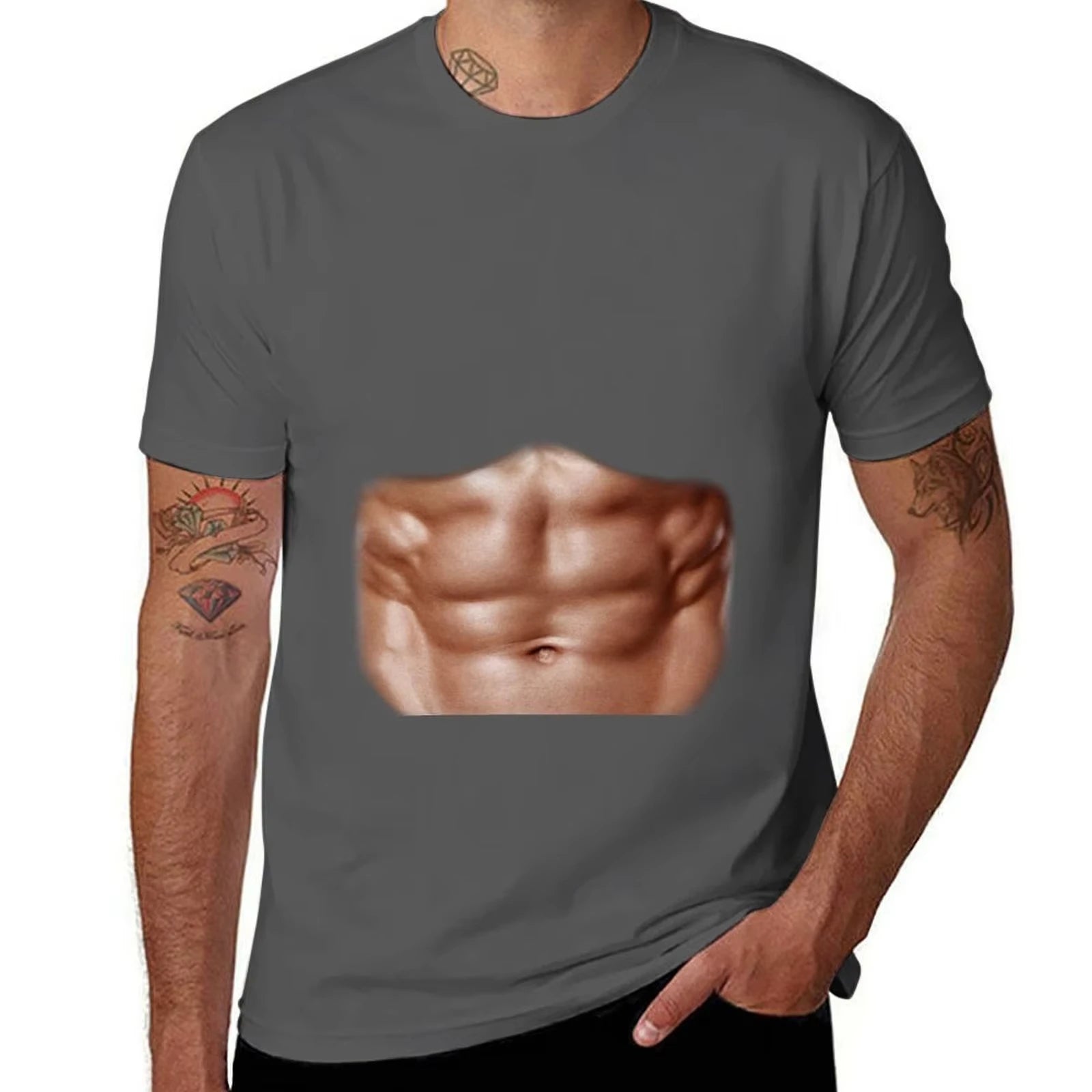 HOT SALE Six-pack Abs Abs T-shirts Men's T-shirts Summer Funny T-shirts Men's Tees Funny Cotton T Shirt Man O-collar Fashion Tee