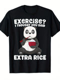 Men's Funny Panda Eating Rice T-Shirt - Retro Asian Humor Tee with "Exercise? I Thought You Said Extra Rice" Print, Short Sleeve Round Neck Casual Shirt Suitable for Gym & Casual Attire, Panda Lover Apparel