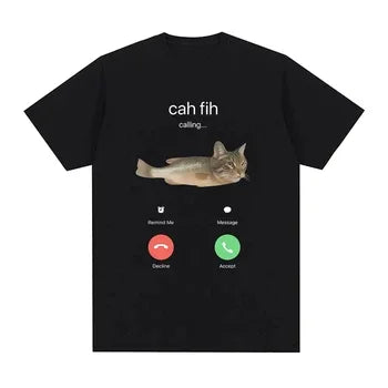 Cah Fih Meme T-Shirt Funny Calling Cat Fish Hybrid Meme Tees Absurd Humor Internet Culture Gift Viral Short Sleeves Top T-shirts