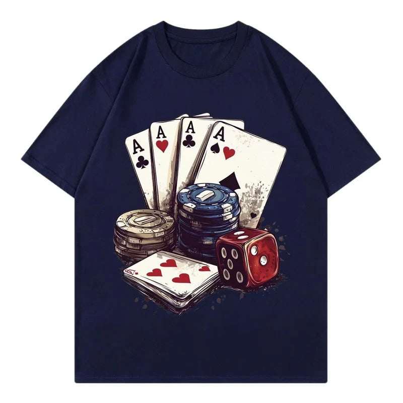 HOT SALE Fun Casino Poker Graphic Tee Men's Women's Clothing Fashion Y2k Short-sleeved Tee High Quality Cotton Summer Tee