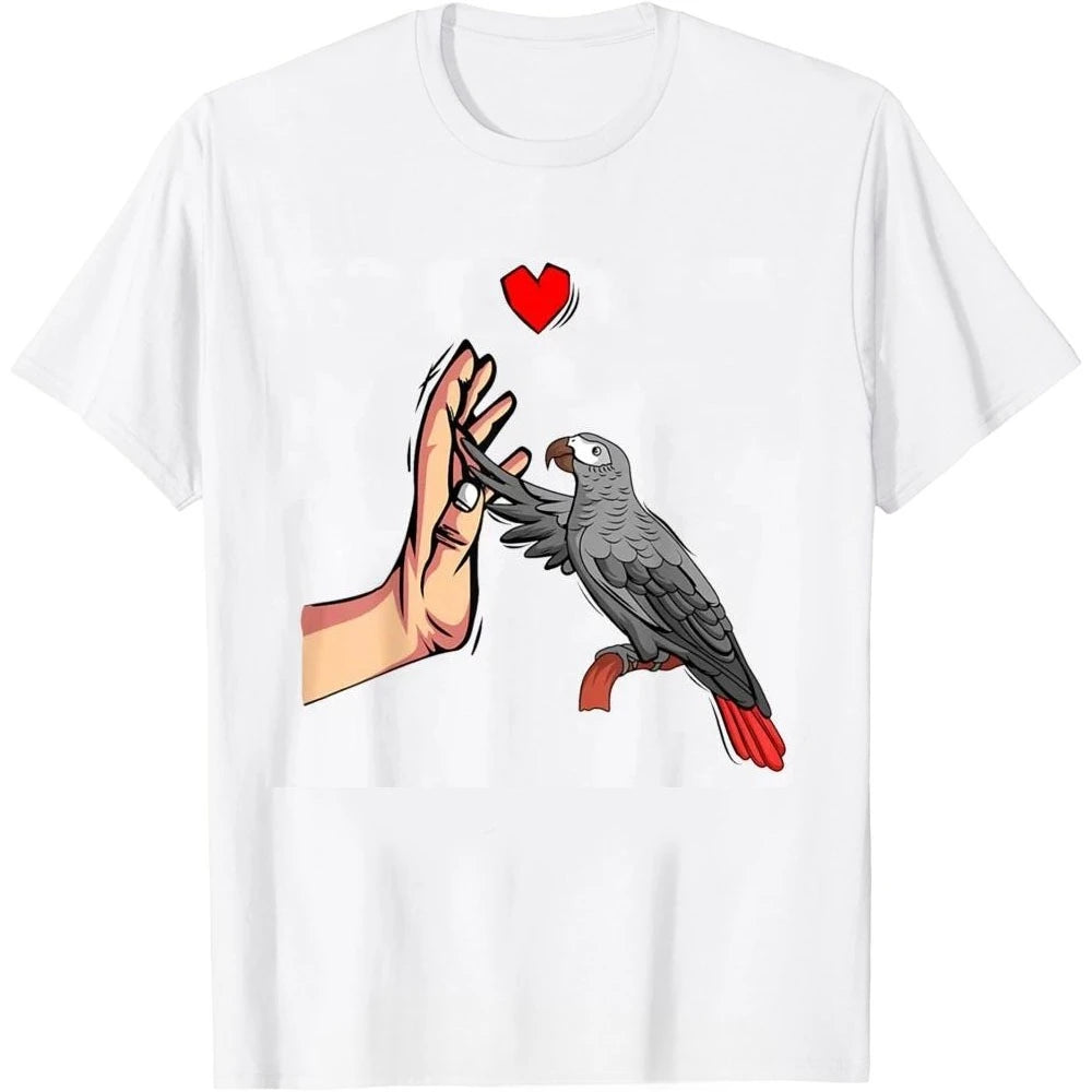 African Grey Parrot Love Funny Oversized T-shirt Summer Style Men's Clothing Street Wear Cotton T-shirt Bird Lover Fitness