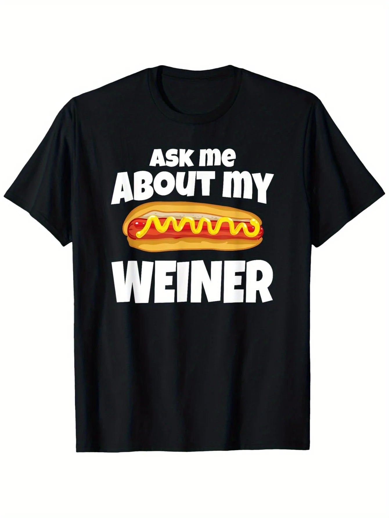1pc, Ask Me About My Hot Dog Men's Graphic T-Shirt - Breathable Crew Neck Short Sleeve Men's T-Shirt, Hot Dog Design, Casual Top - Suitable for All Seasons, Humorous Print, Fun Style, Soft, Novelty Apparel
