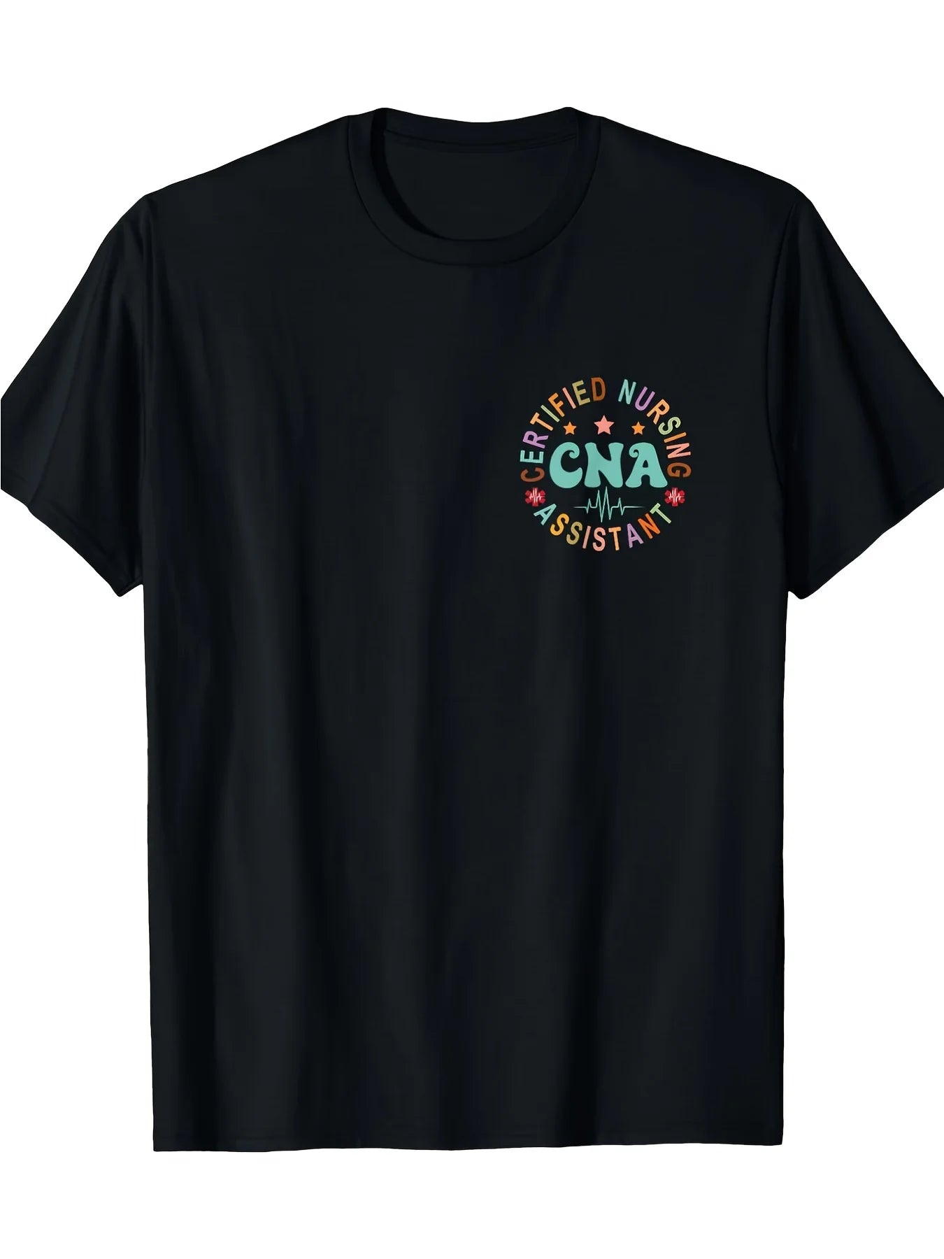 Certified Nurse Assistant Appreciation T-Shirt - Unisex Black Short Sleeve with CNA Graphic Design, 220G, Casual Fit for Nursing Professionals, Everyday Comfort Wear Round Neckline 100% Shi, Casual Short Sleeve Tee Soft