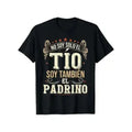 Men's Funny Spanish Graphic T-Shirt - "No Soy Solo El Tío, Soy Tambien El Padrino" Godfather Saying - Black Tee with White & Golden Lettering - Italian Godfather Birthday/Wedding Party Outfit - Soft Breathable Cotton Shirt for Men - Machine Washable Casua