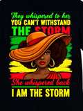 I Am The Storm Afro American Woman Black History Month TShirt Unisex Retro Cultural Pride Tee Comfortable Casual Wear Gift Apparel Unisex Menswomens 2026 Round Neck Regular Fit Couple Retro casual short-sleeved T-shirt with a round neck and printed