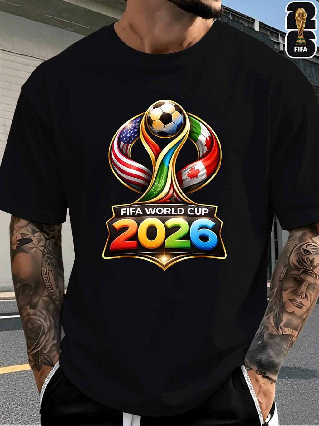 [FIFA World Cup Licensed] 1pc 2026 World Cup FIFA Football-Themed Printed Men'S Short-Sleeve T-Shirt, Perfect for Summer Outings And Stylish Outdoor Apparel, Suitable for Both Men And Women, Great As Birthday Gift, Present for Friends Family