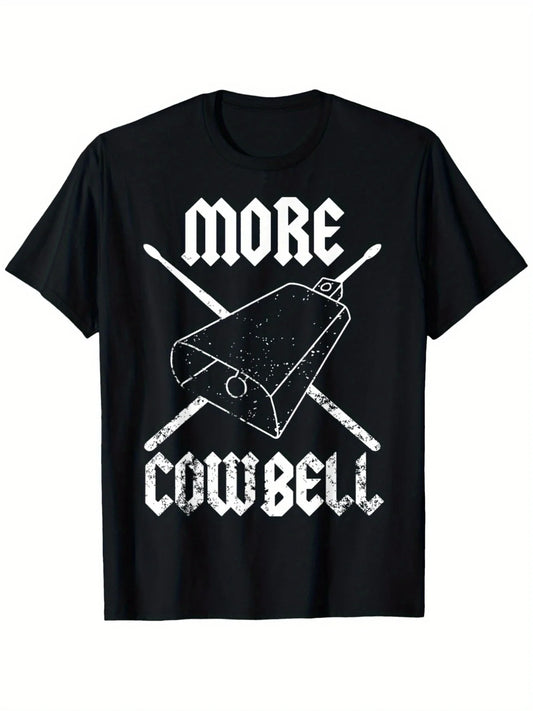 Vintage More Cowbell Drummer Graphic T-Shirt | 220gsm Heavyweight, Loose Fit Unisex Tee with Distressed Typography and Drumsticks Design, Casual Rock Band Shirt for Men and (S-XXXL), Music Fan Apparel | Graphic Drummer Shirt | Tee, Drummer Gifts